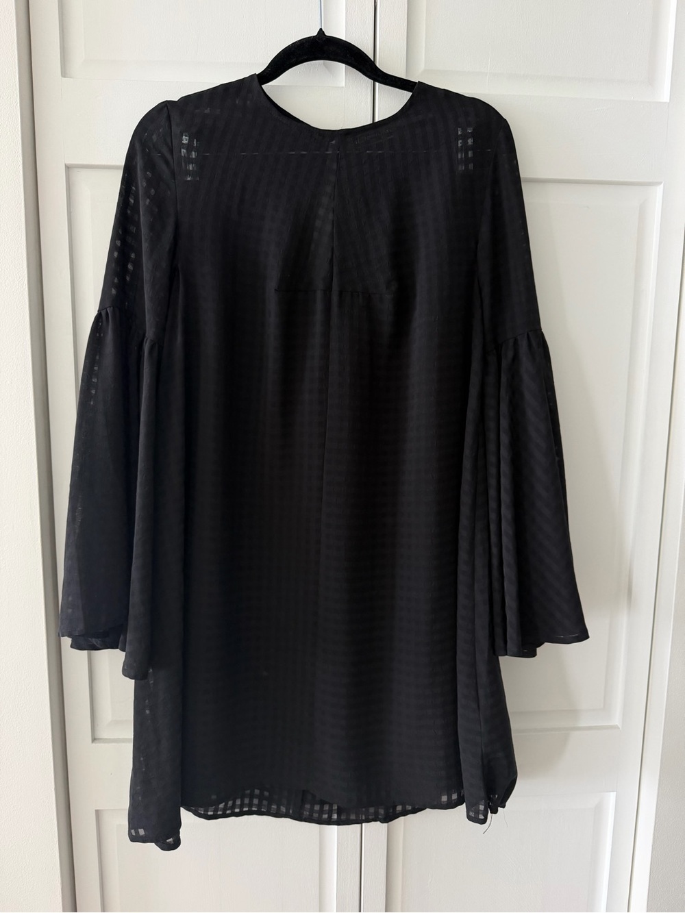 The Fifth Label Black Grid Sheer Oversized Bell Sleeve Mini Dress Size XS
